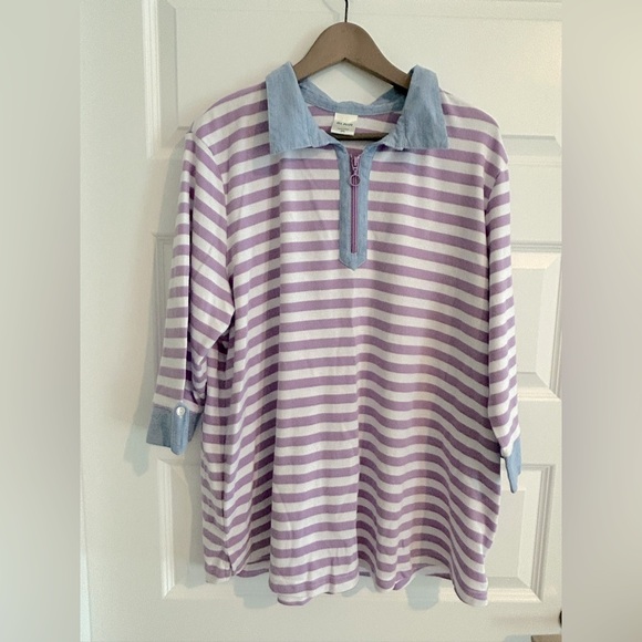 Blair 1/4 Zip Striped Top Purple White Size 2X - Picture 1 of 12